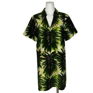 Marie Oliver Dede Dress S Lupin Green Palm Leaf Tropical Mini Short Sleeve Linen